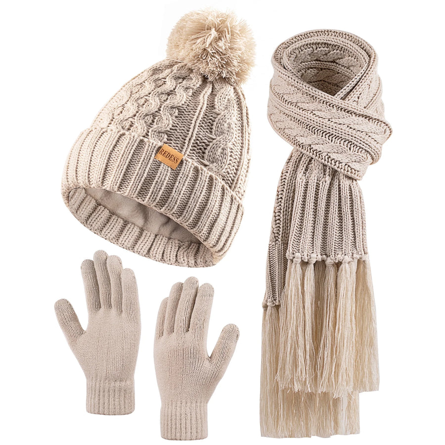 Women'S Winter Beanie, Scarf & Glove Combo