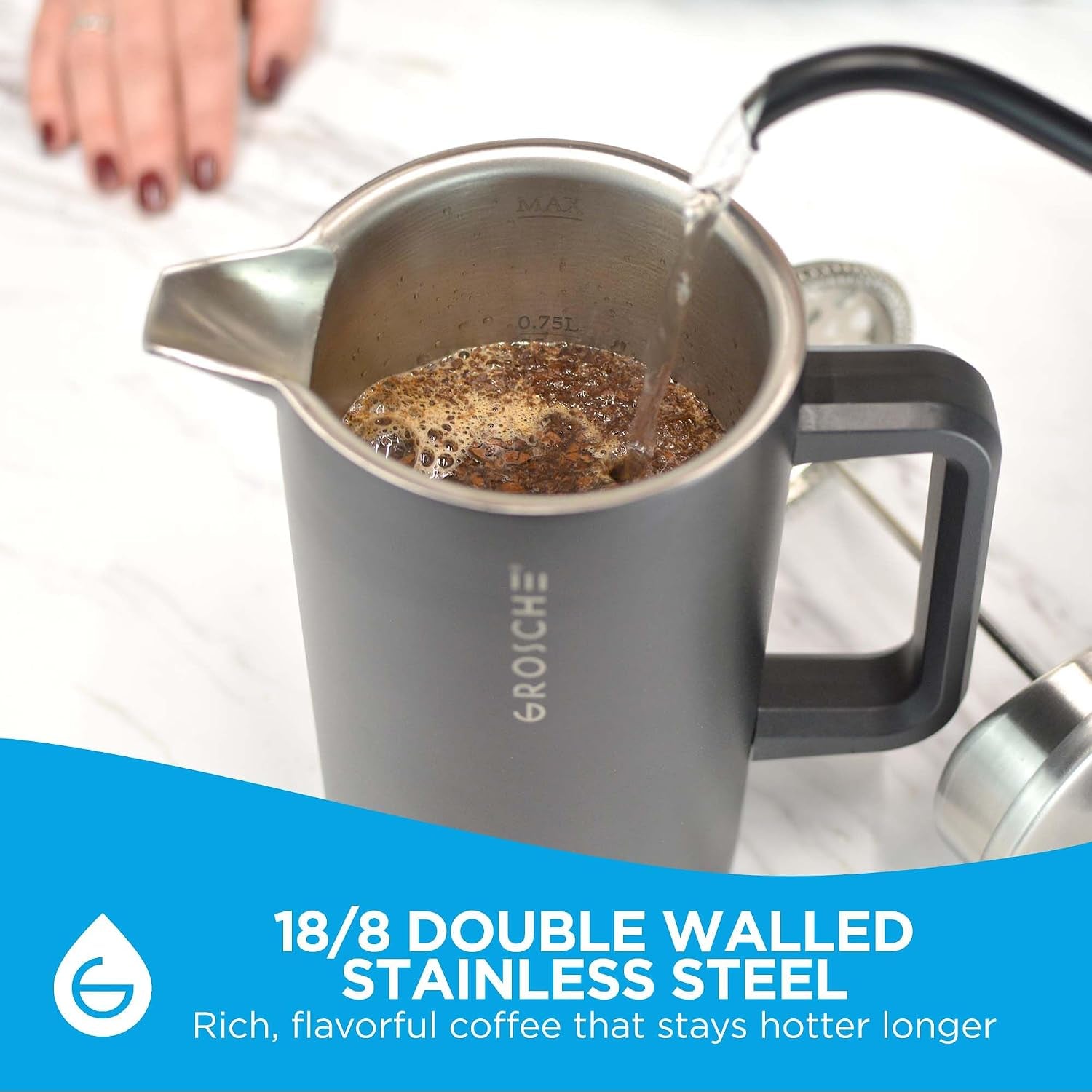 Large 8-Cup Stainless-Steel French Press Coffee Maker, 34Oz