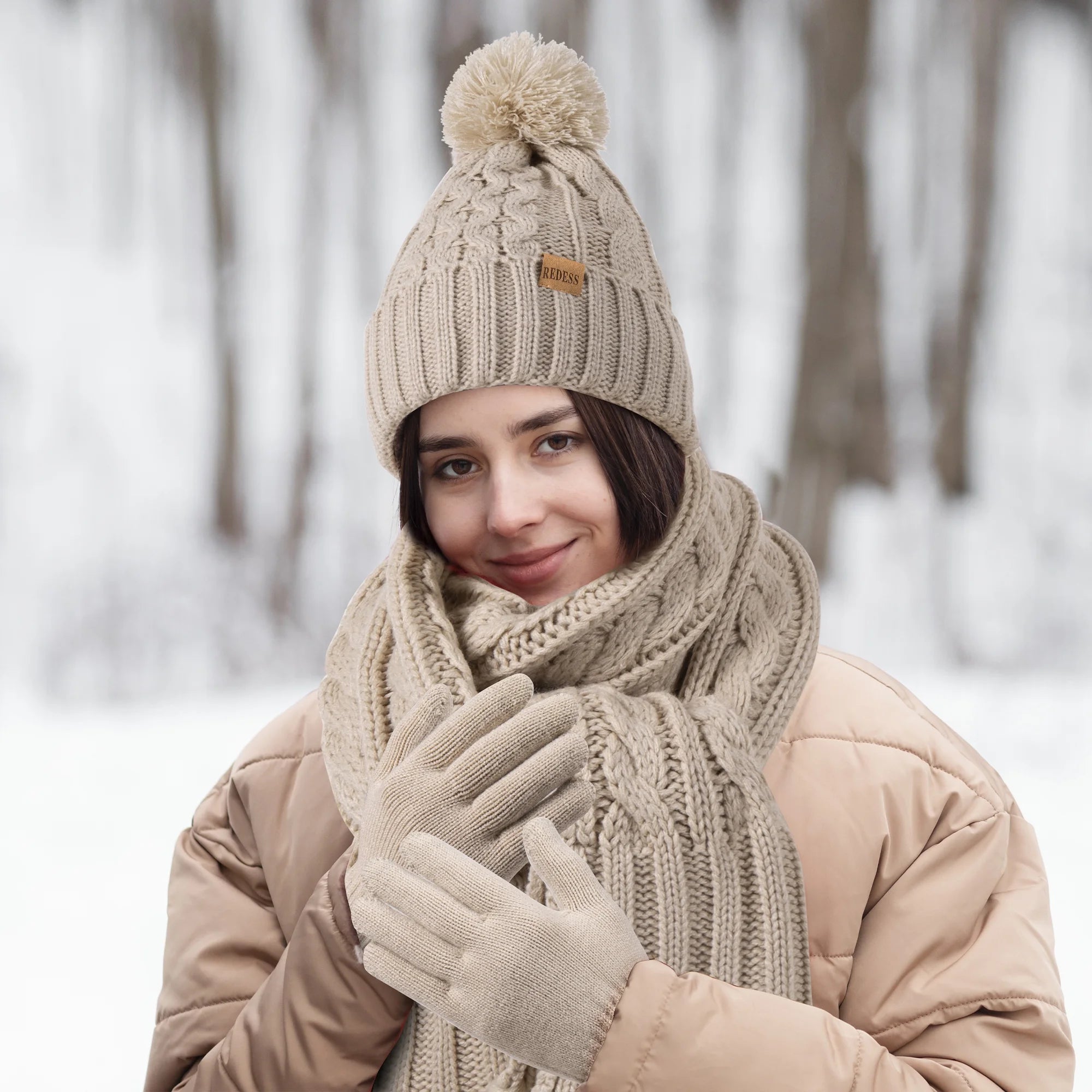 Women'S Winter Beanie, Scarf & Glove Combo