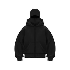 Men'S Double Hat Mask Zipper Winter Windproof Hoodie Jacket