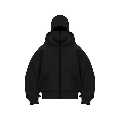 Men'S Double Hat Mask Zipper Winter Windproof Hoodie Jacket