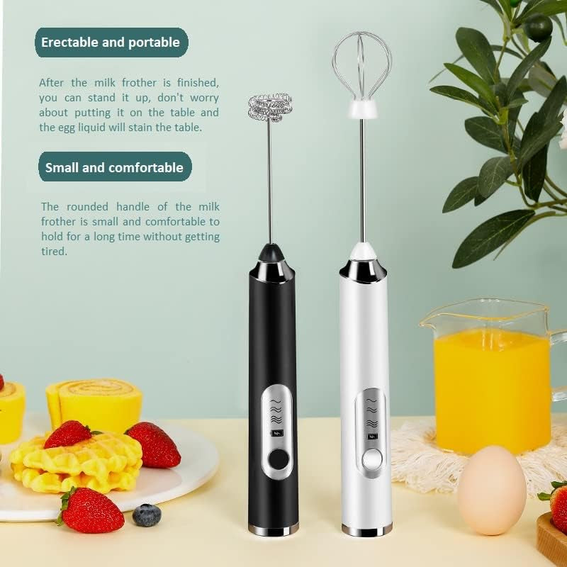 Rechargeable Milk Frother - Electric Handheld Coffee Mixer with 2 Whisks
