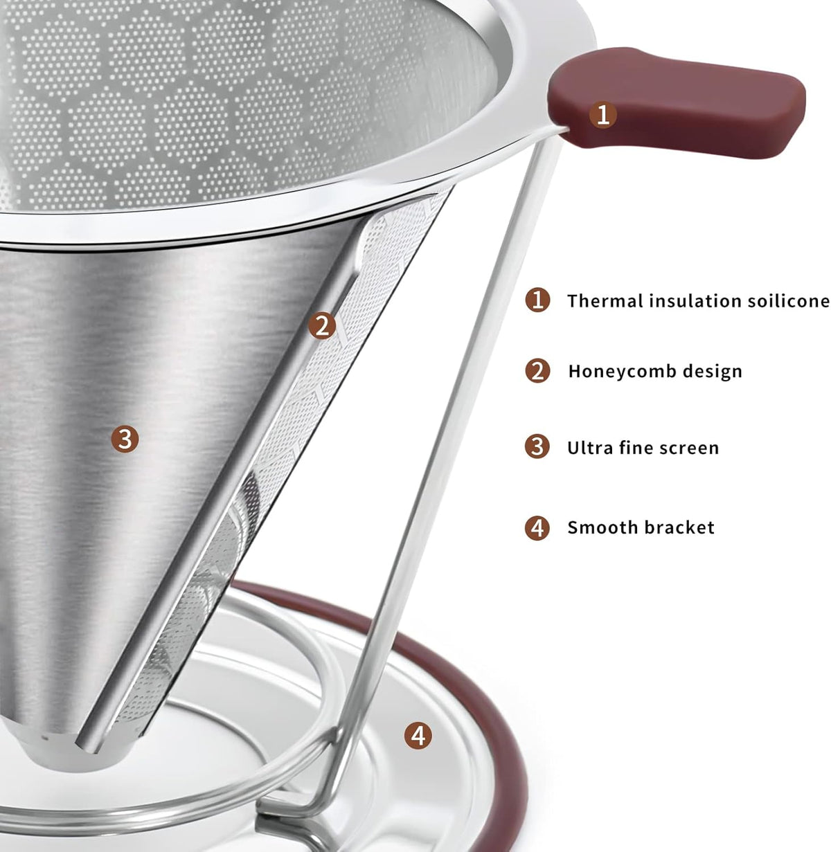 Stainless Steel Pour-Over Coffee Dripper with Reusable Filter