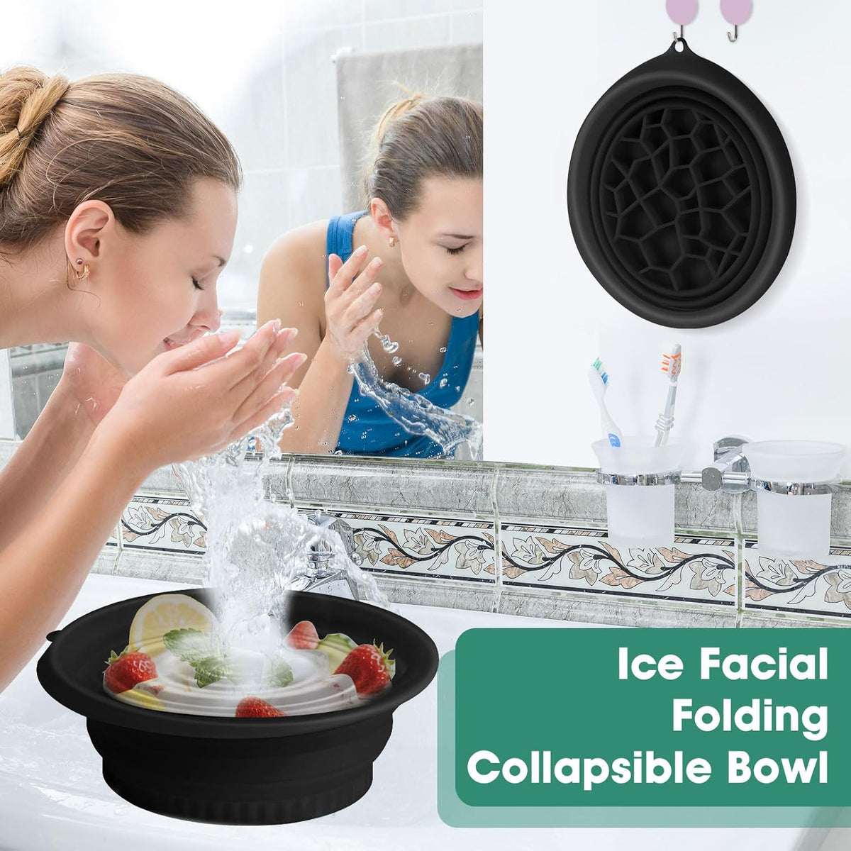 Collapsible Silicone Face Ice Bath Bowl with Built-In Ice Tray