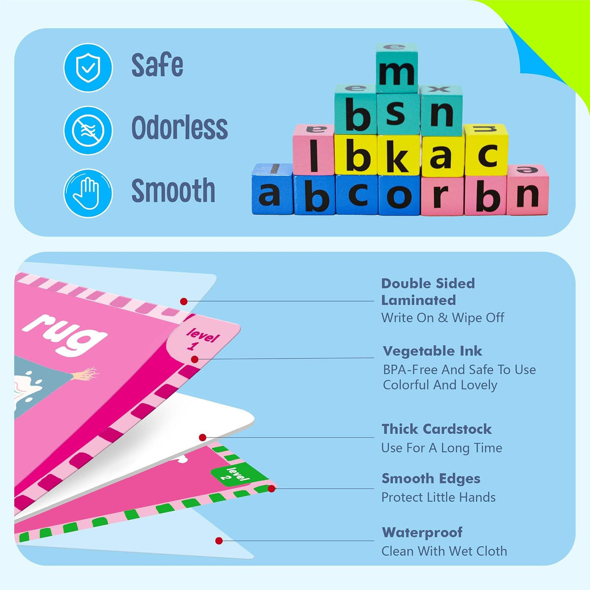 Word Spelling Game, 80 First Words Wooden Alphabet Puzzle Blocks