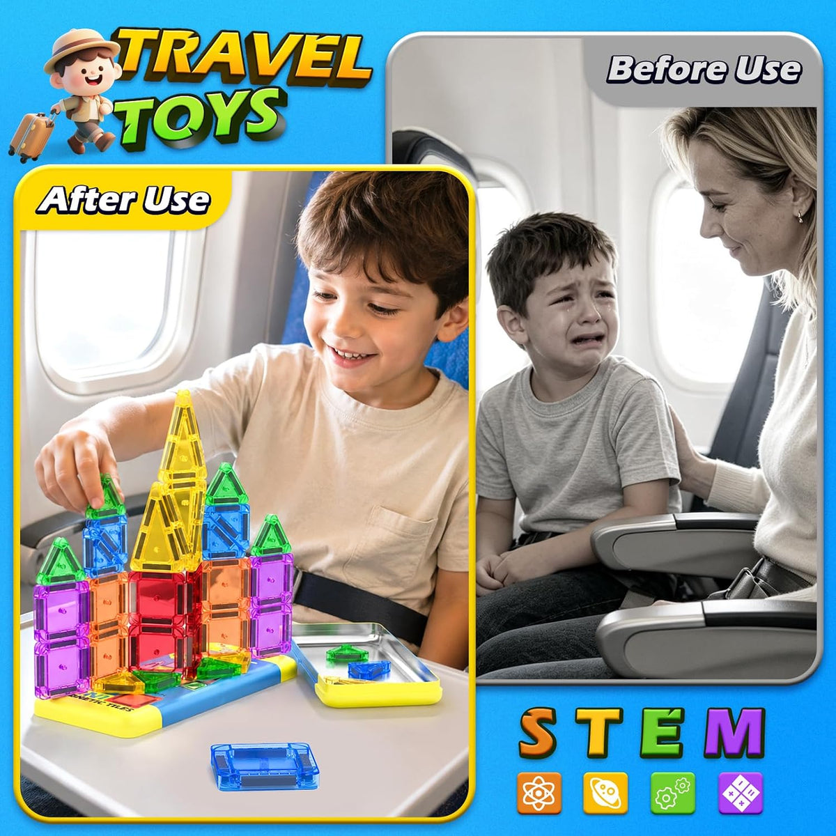 Mini Magnetic Tiles Travel Kit with Metal Tin