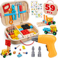 59Pcs Kids Tool Set with Electric Drill, Montessori Wooden STEM Kit