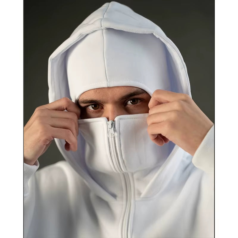 Men'S Double Hat Mask Zipper Winter Windproof Hoodie Jacket