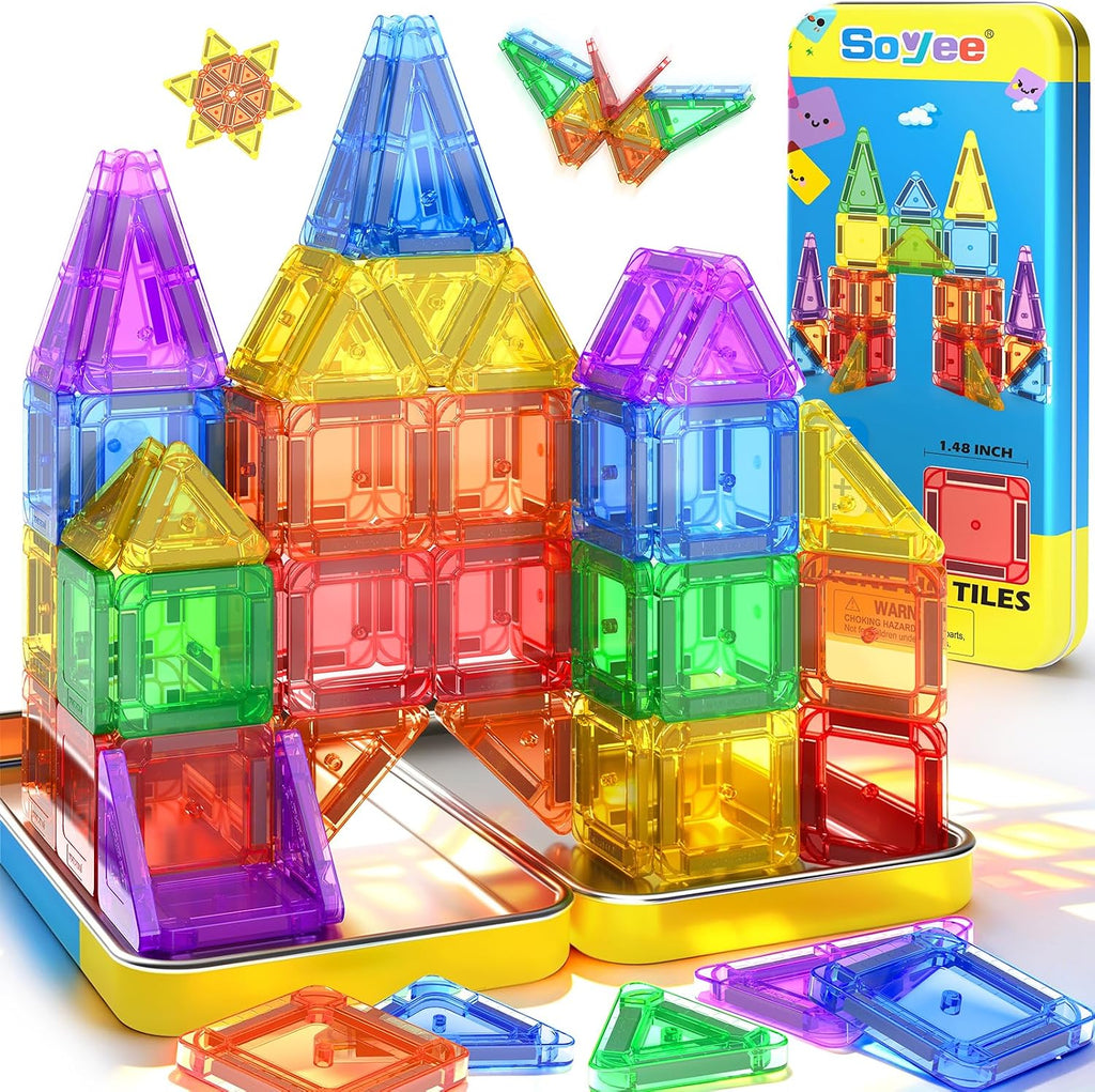 Mini Magnetic Tiles Travel Kit with Metal Tin
