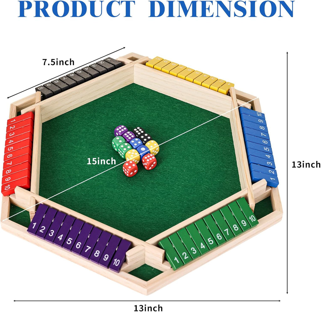 Shut the Box Wooden Dice Family Board Game (6 Players)