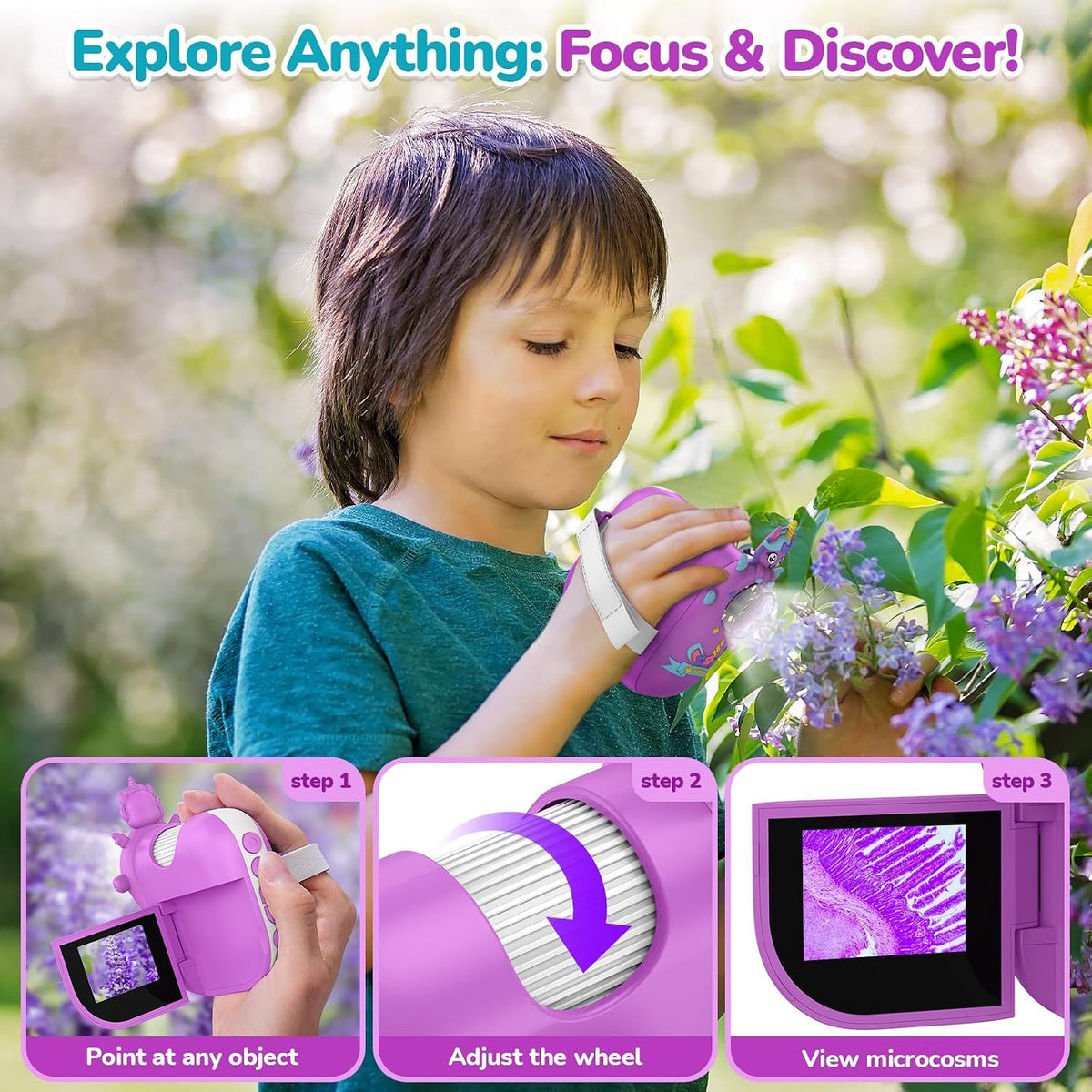 Digital Microscope for Kids Handheld Miniscope 1000X Rechargeable