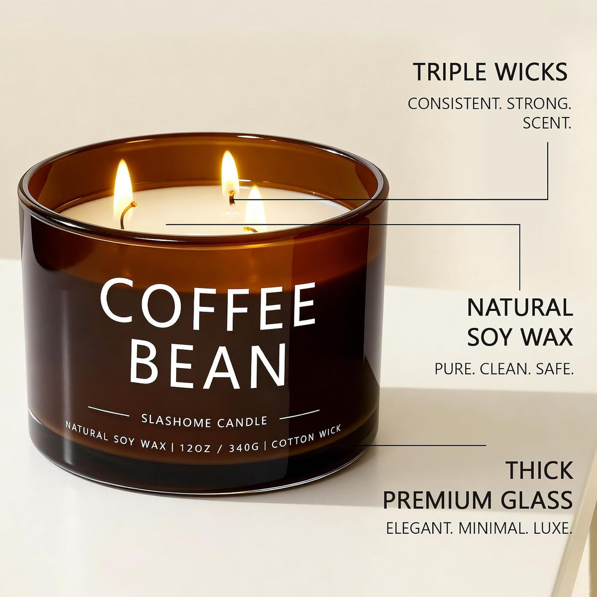 Coffee Bean Soy Wax Candle in Glass Jar, 12Oz