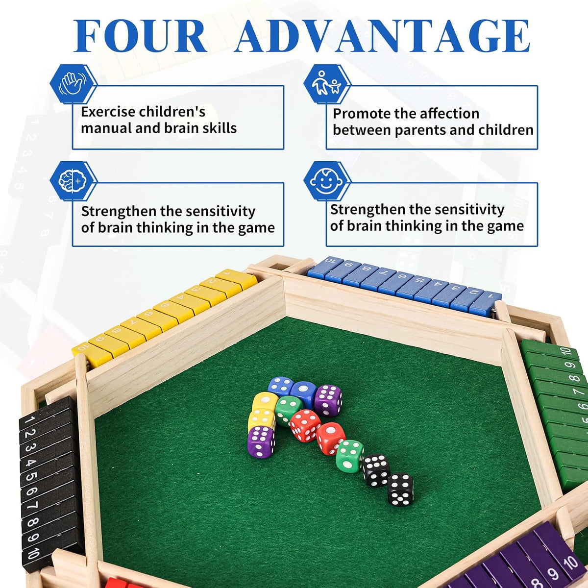 Shut the Box Wooden Dice Family Board Game (6 Players)