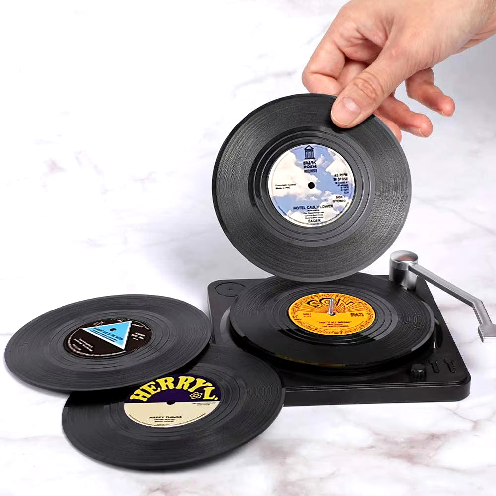 Set of 6 Vinyl Coasters for Drinks
