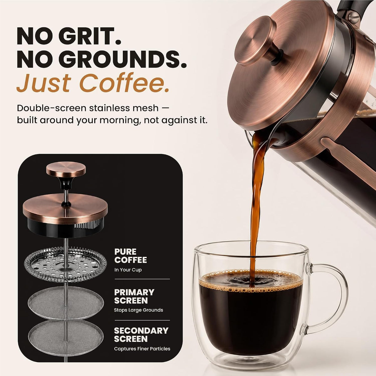 Glass & Stainless-Steel French Press Coffee Maker, 34Oz