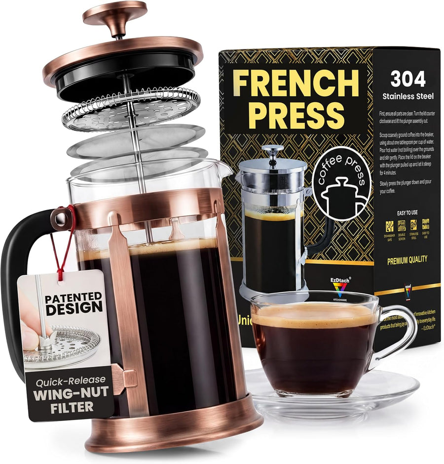 Glass & Stainless-Steel French Press Coffee Maker, 34Oz