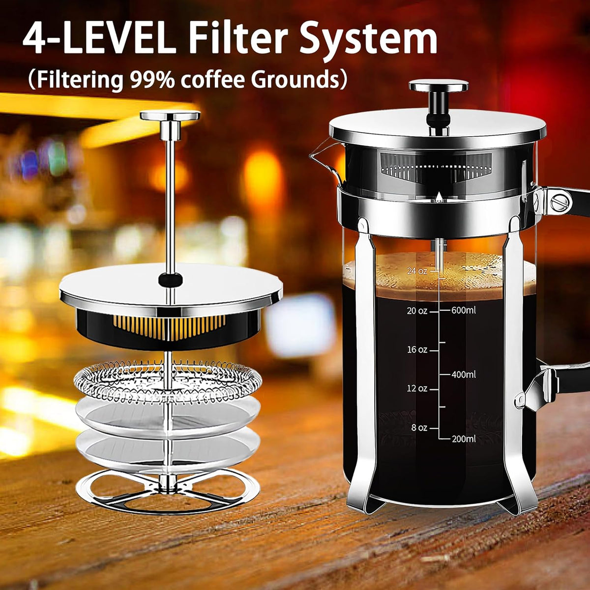 Compact Stainless-Steel French Press Coffee Maker