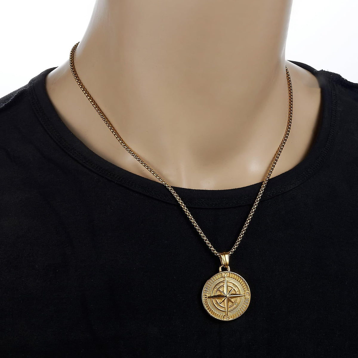 Men'S Compass Pendant Necklace - Stainless Steel Vintage Coin Navigator