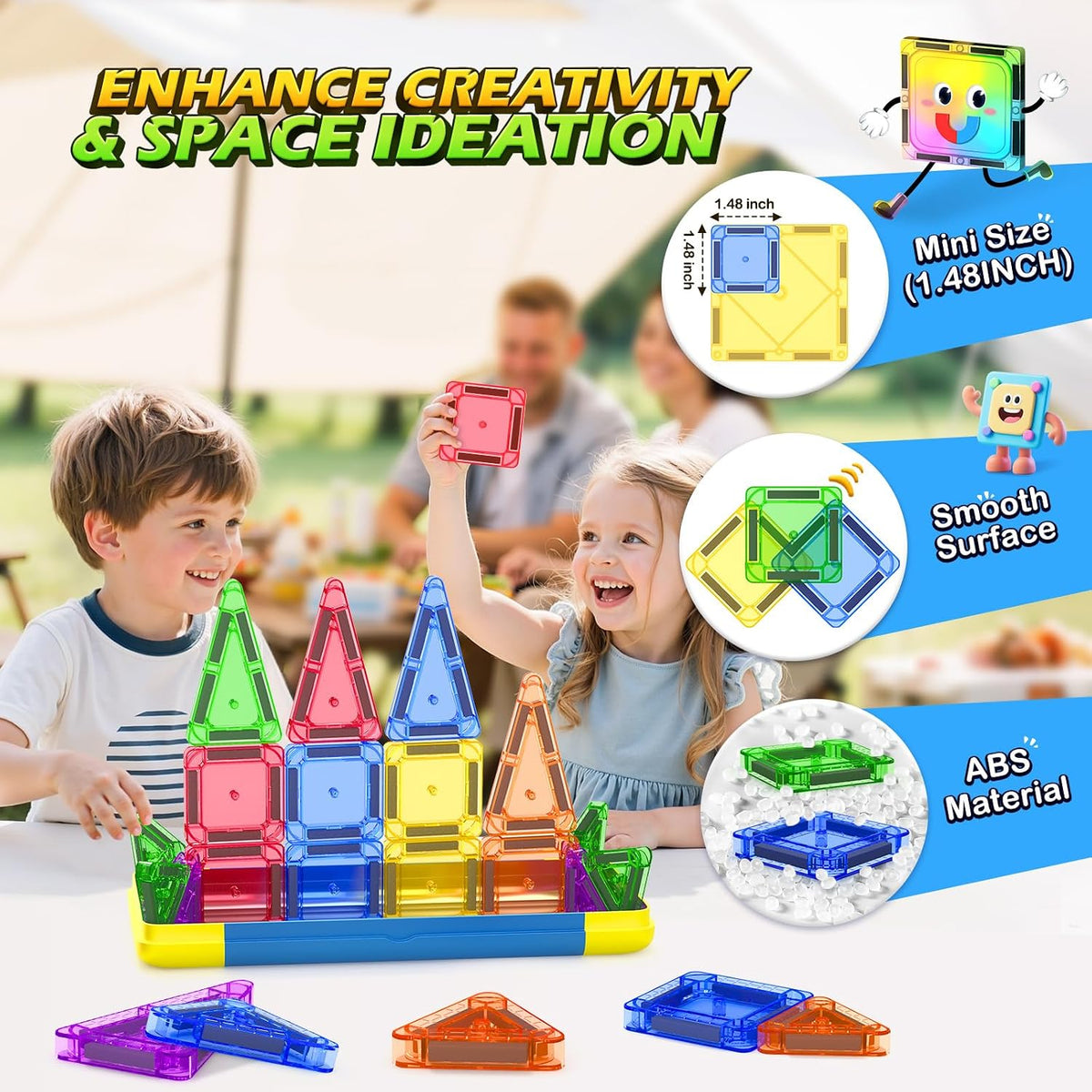 Mini Magnetic Tiles Travel Kit with Metal Tin