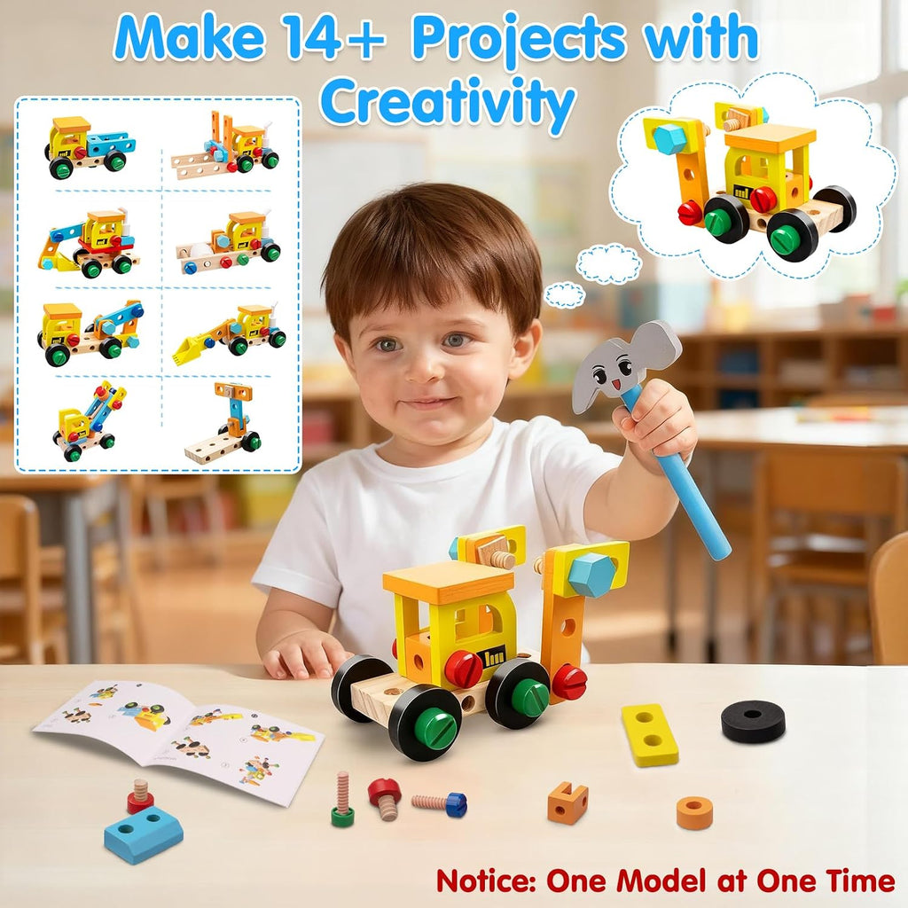 59Pcs Kids Tool Set with Electric Drill, Montessori Wooden STEM Kit