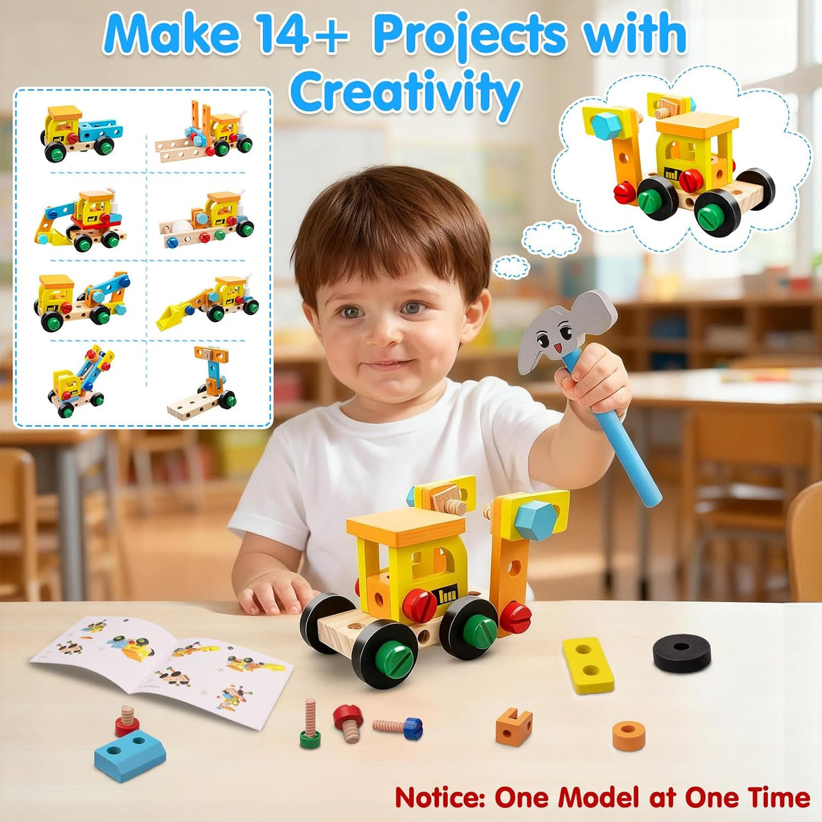 59Pcs Kids Tool Set with Electric Drill, Montessori Wooden STEM Kit