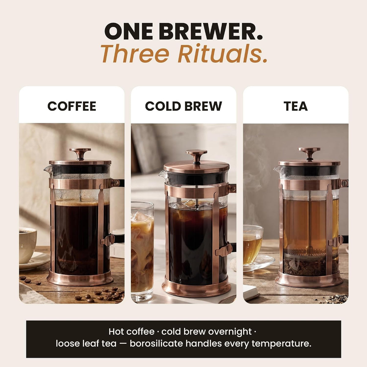 Glass & Stainless-Steel French Press Coffee Maker, 34Oz