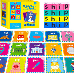 Word Spelling Game, 80 First Words Wooden Alphabet Puzzle Blocks