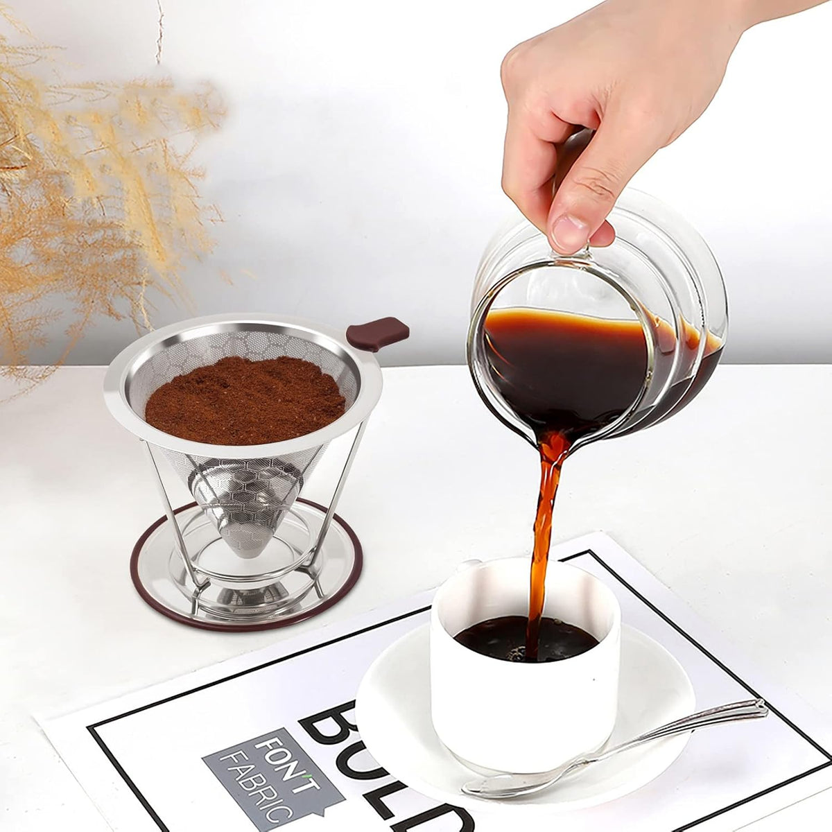 Stainless Steel Pour-Over Coffee Dripper with Reusable Filter