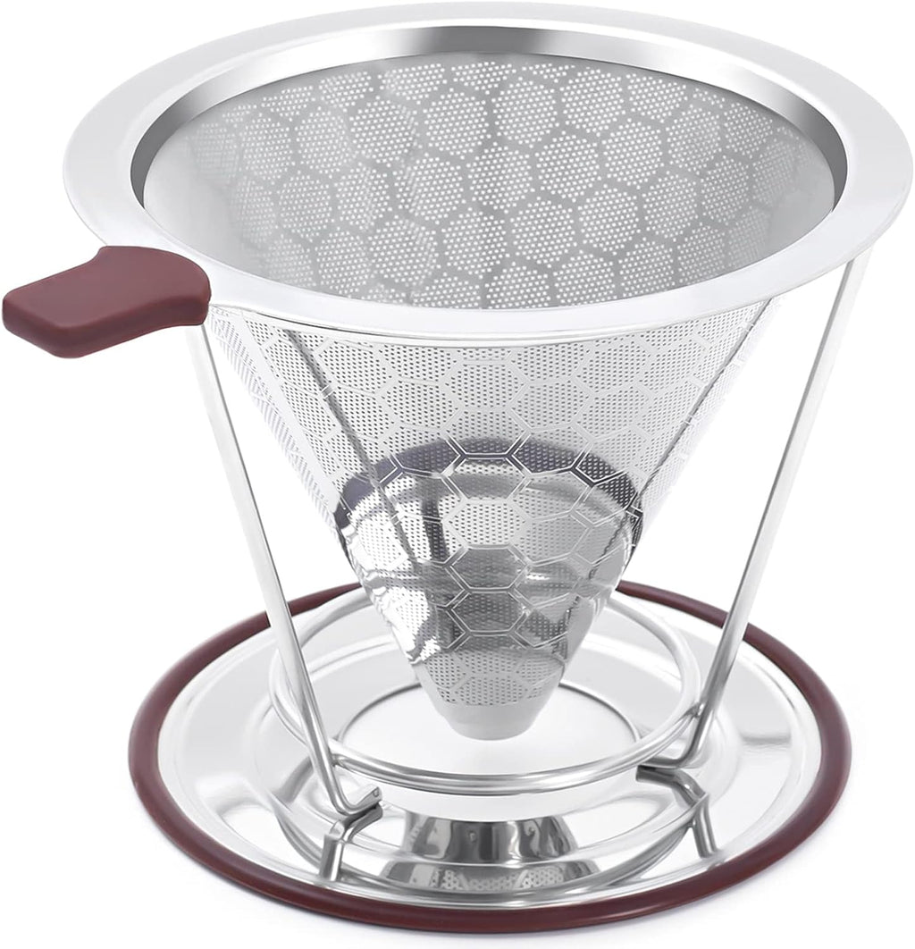 Stainless Steel Pour-Over Coffee Dripper with Reusable Filter