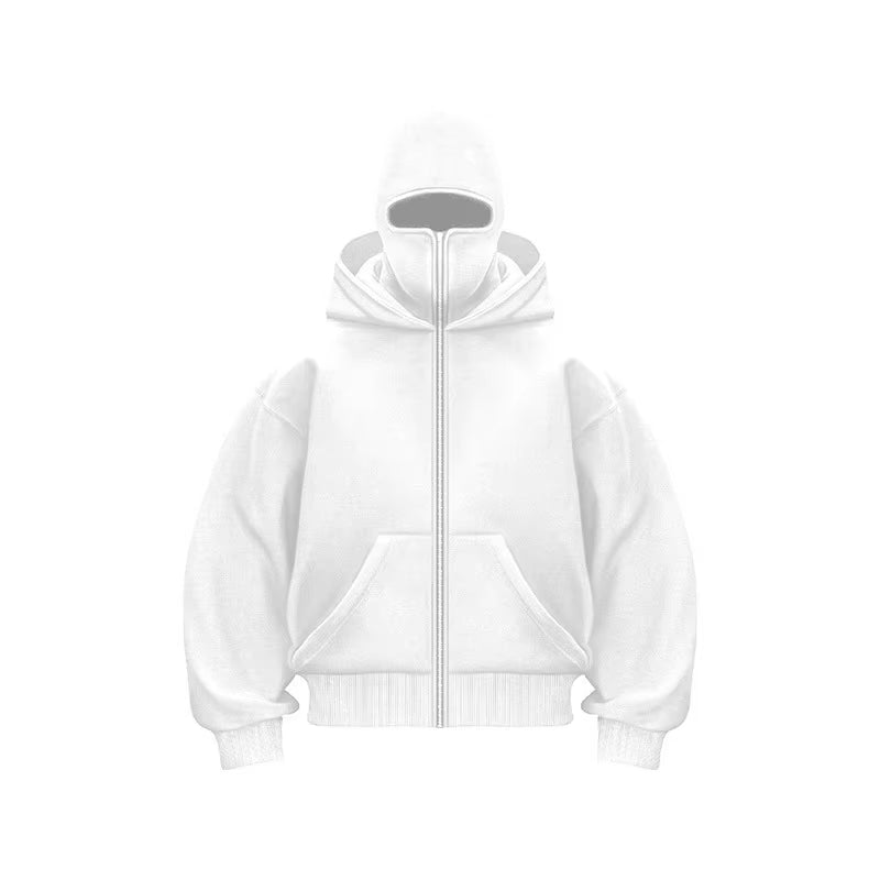Men'S Double Hat Mask Zipper Winter Windproof Hoodie Jacket