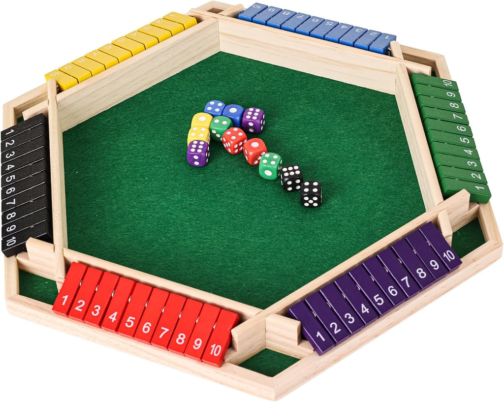 Shut the Box Wooden Dice Family Board Game (6 Players)