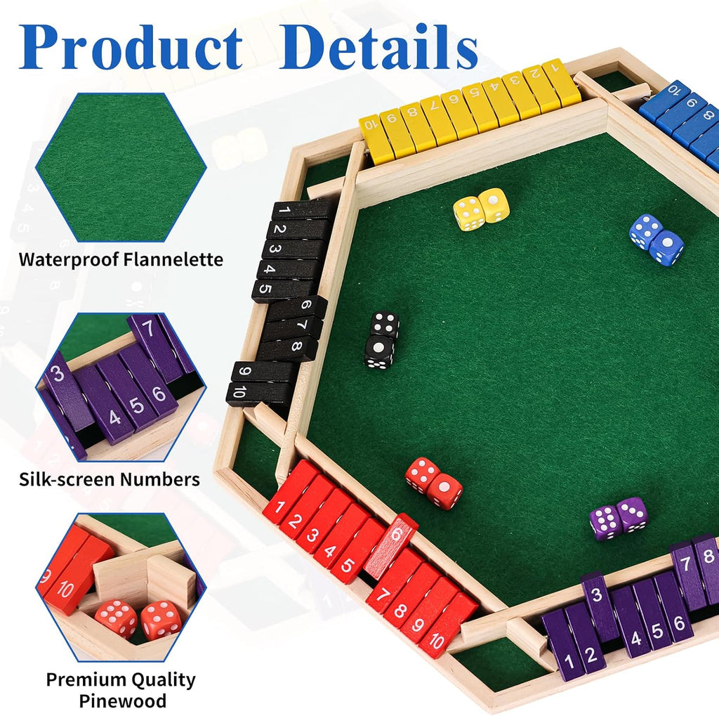 Shut the Box Wooden Dice Family Board Game (6 Players)
