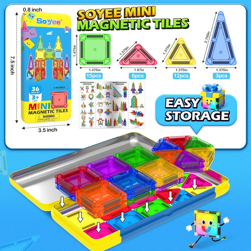 Mini Magnetic Tiles Travel Kit with Metal Tin