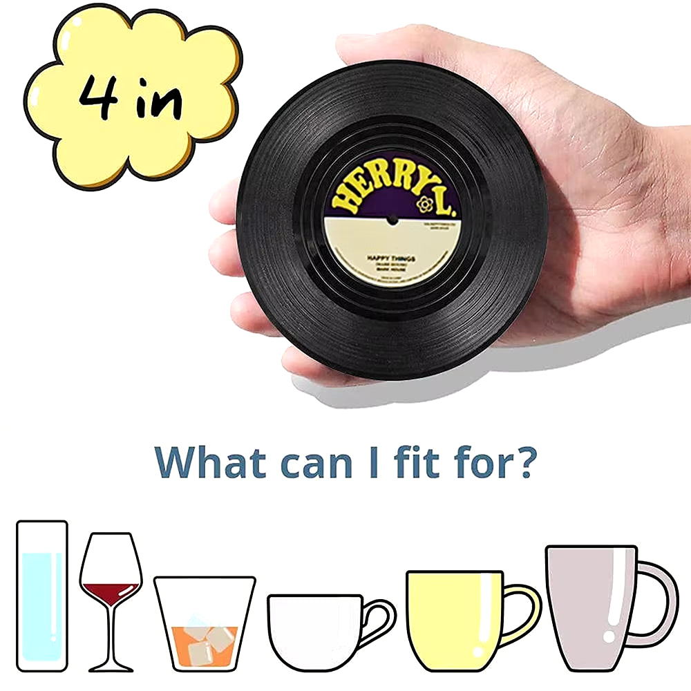 Set of 6 Vinyl Coasters for Drinks