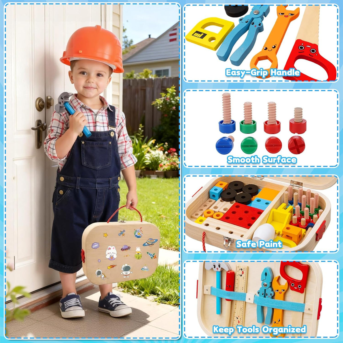 59Pcs Kids Tool Set with Electric Drill, Montessori Wooden STEM Kit