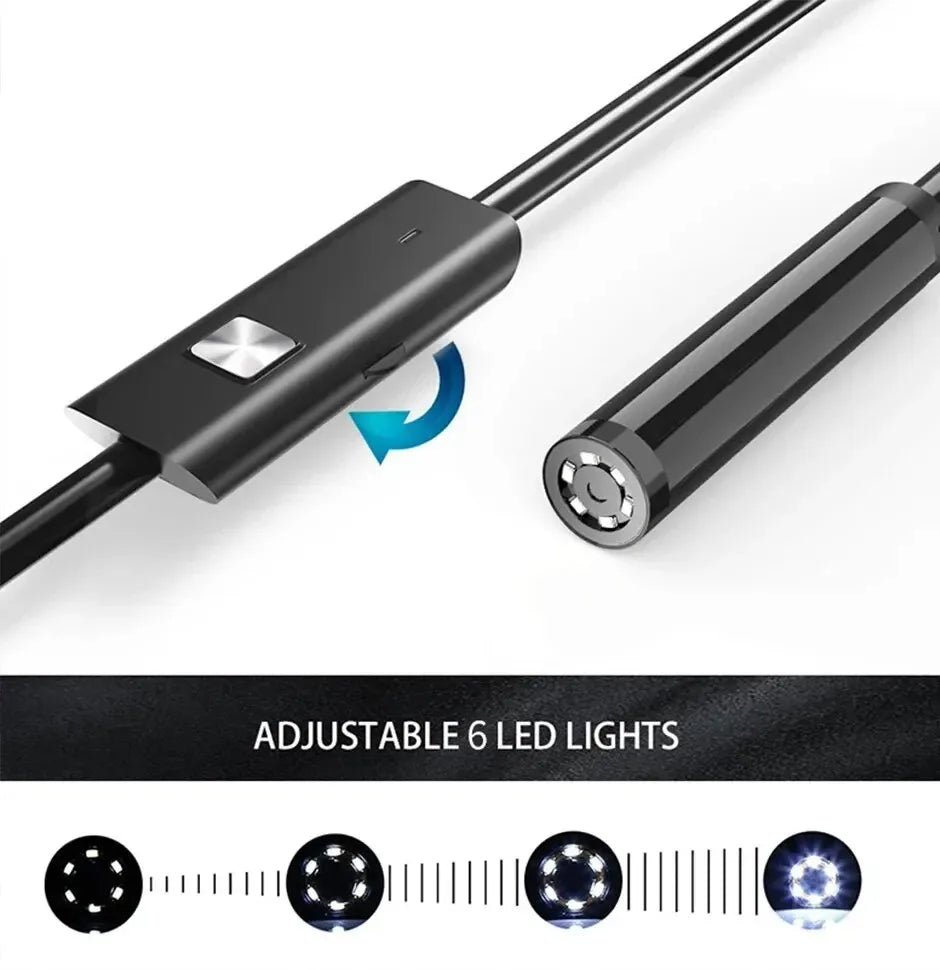 Close-up of the inspection camera's 7mm waterproof lens head