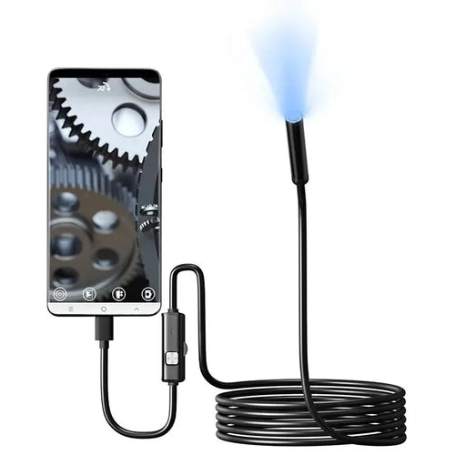 Waterproof USB-C inspection camera with flexible cable and LED ring light