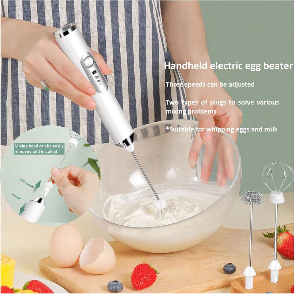 Rechargeable Milk Frother - Electric Handheld Coffee Mixer with 2 Whisks