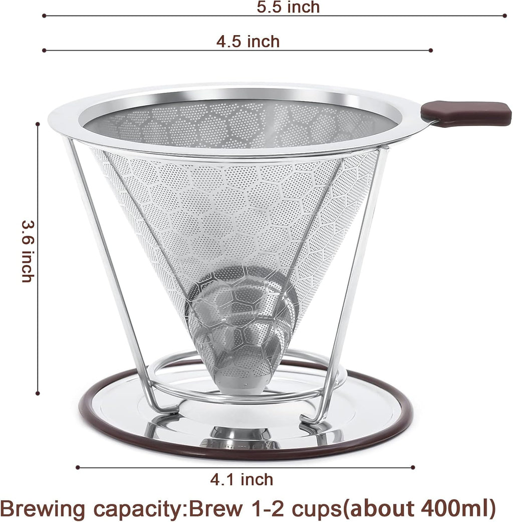 Stainless Steel Pour-Over Coffee Dripper with Reusable Filter