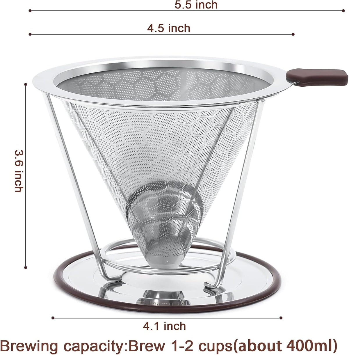 Stainless Steel Pour-Over Coffee Dripper with Reusable Filter
