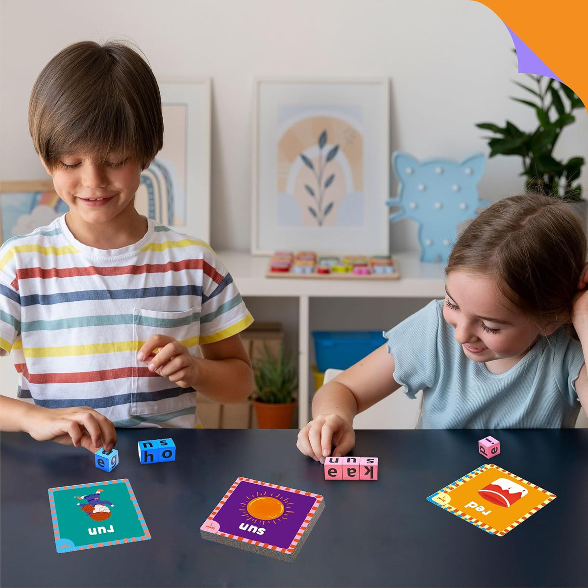 Word Spelling Game, 80 First Words Wooden Alphabet Puzzle Blocks