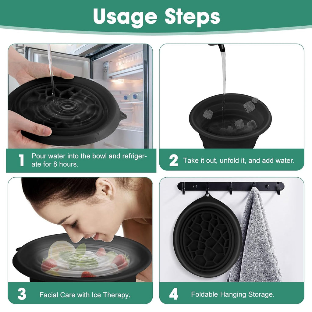 Collapsible Silicone Face Ice Bath Bowl with Built-In Ice Tray