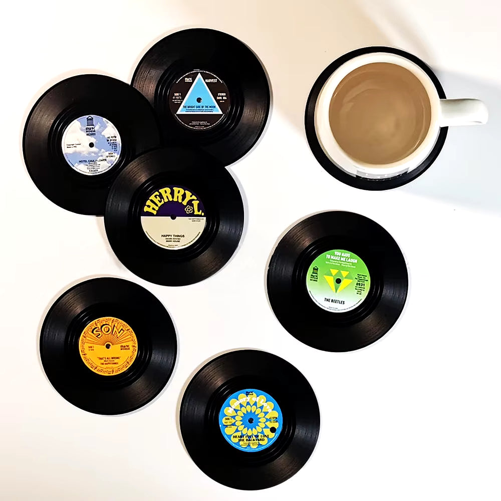 Set of 6 Vinyl Coasters for Drinks