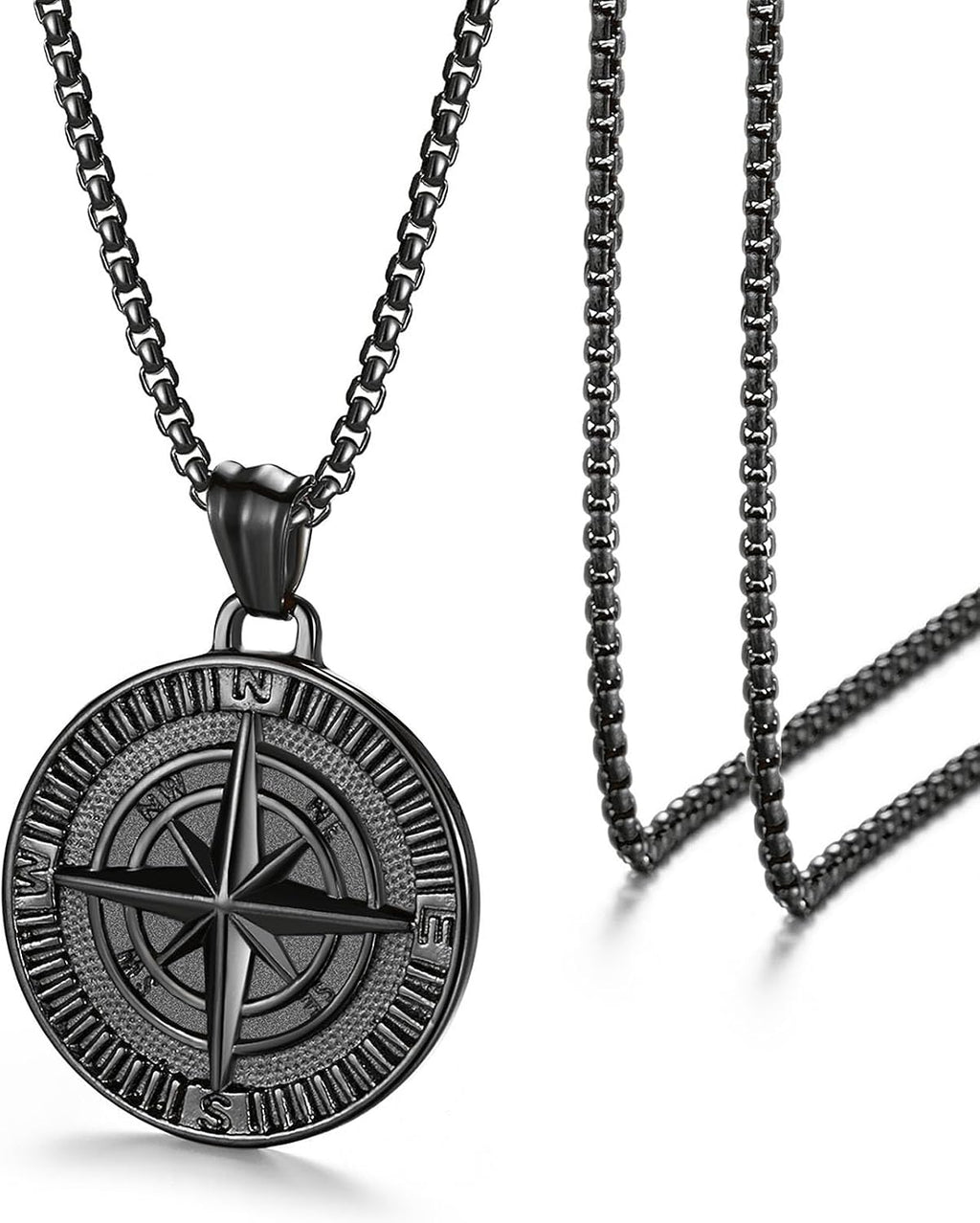 Men'S Compass Pendant Necklace - Stainless Steel Vintage Coin Navigator