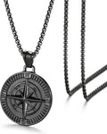 Men'S Compass Pendant Necklace - Stainless Steel Vintage Coin Navigator