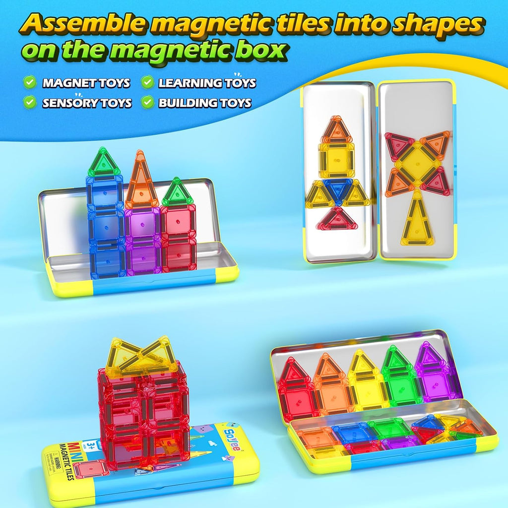 Mini Magnetic Tiles Travel Kit with Metal Tin