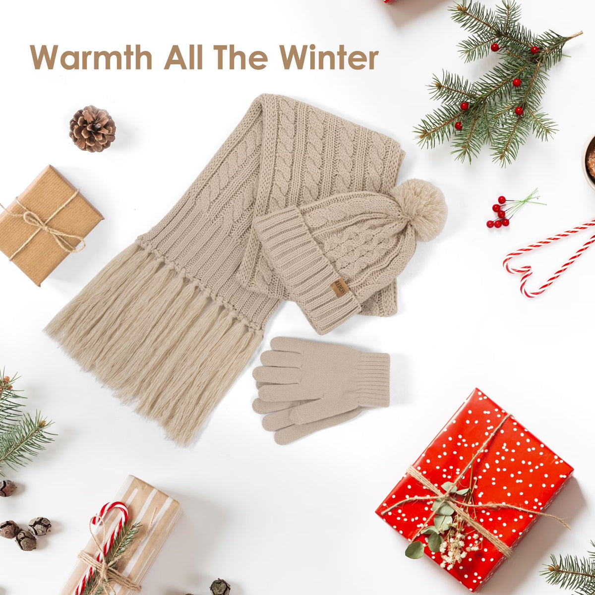 Women'S Winter Beanie, Scarf & Glove Combo