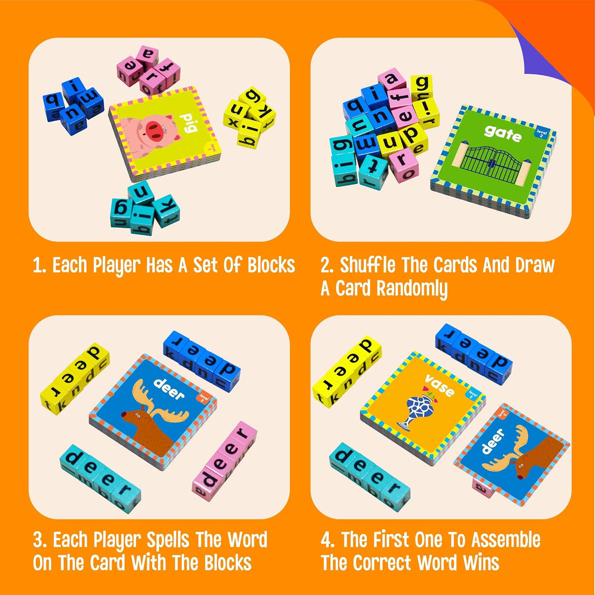 Word Spelling Game, 80 First Words Wooden Alphabet Puzzle Blocks