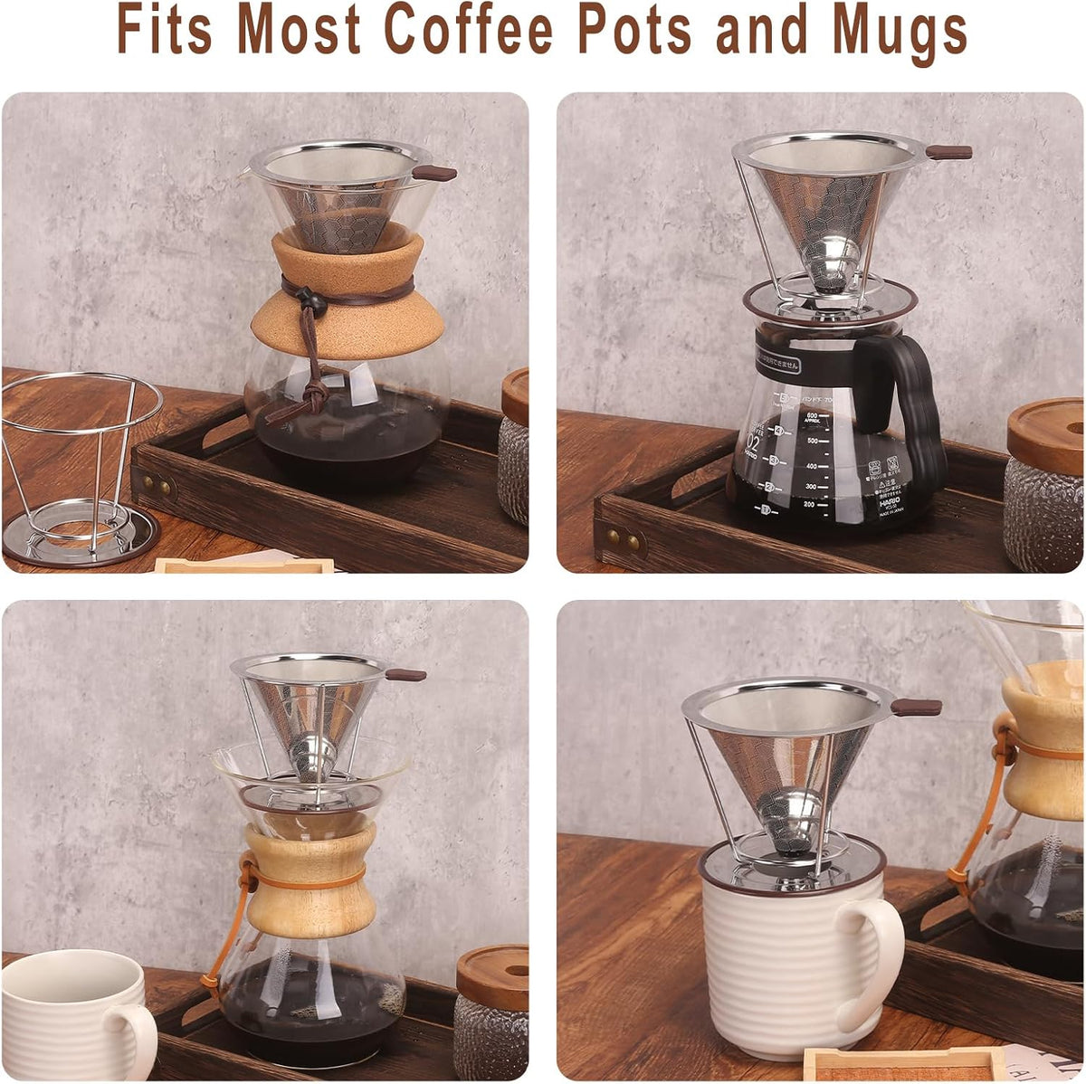 Stainless Steel Pour-Over Coffee Dripper with Reusable Filter