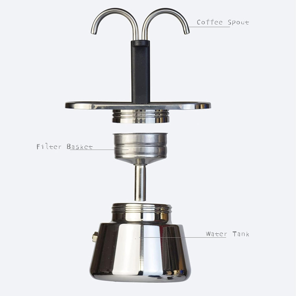 Moka Pot, 100Ml Stainless Steel Mini 2 Cup Stovetop Coffee Maker